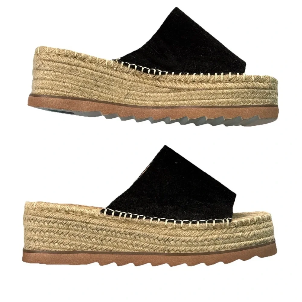 Mi.iM Black Suede Espadrilles Sandals Slides Women's Size 10 Casual EUC Boho‎
